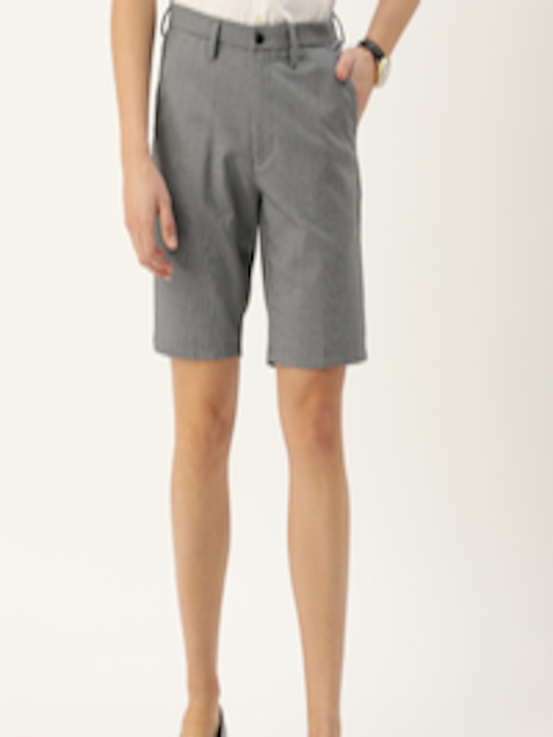 Buy Peter England Men Grey Self Design Slim Fit Regular Shorts - Shorts ...