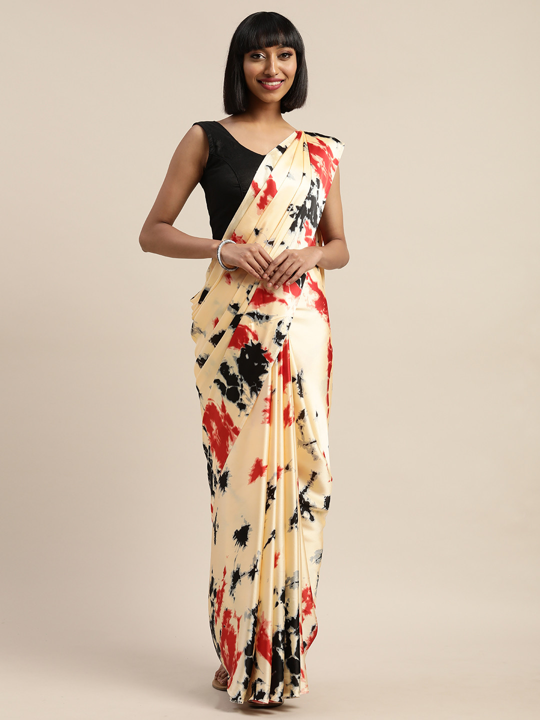 Buy Mitera Yellow & Red Satin Ombre Printed Saree Sarees for Women