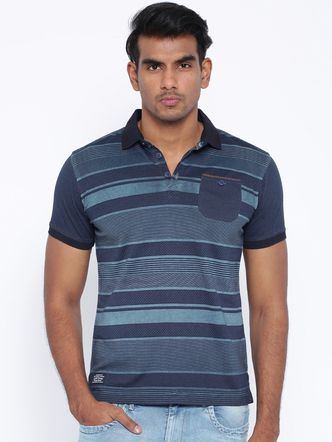 Buy Pepe Jeans Blue Striped Polo Pure Cotton T Shirt - Tshirts for Men ...