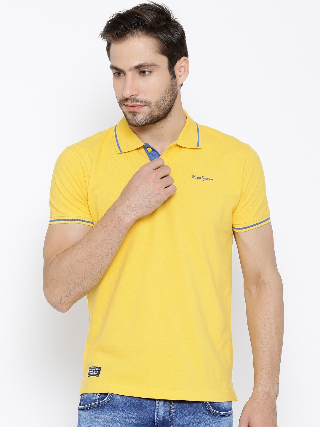 Buy Pepe Jeans Yellow Polo Pure Cotton T Shirt - Tshirts for Men ...