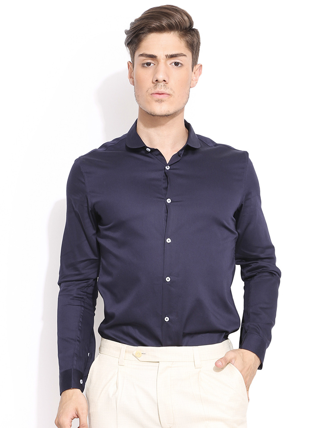 Buy MR BUTTON Navy Slim Fit Smart Casual Shirt Shirts for Men 1270719