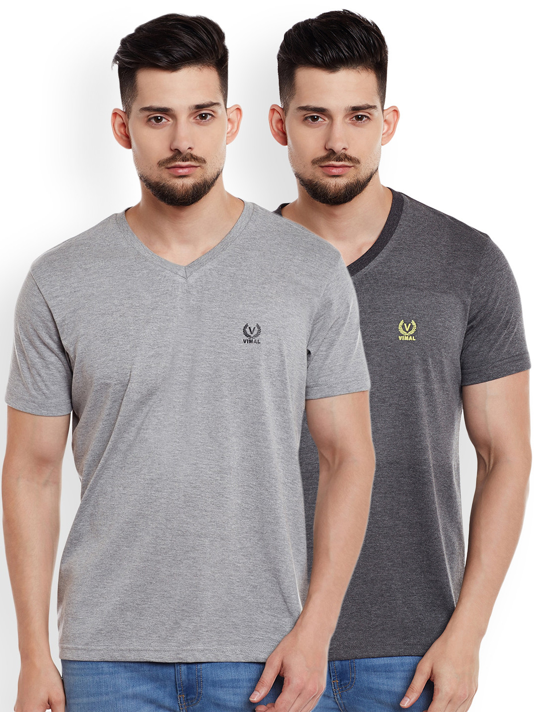 Buy MACK JONNEY Men Pack Of 2 Solid V Neck T Shirt - Tshirts for Men ...