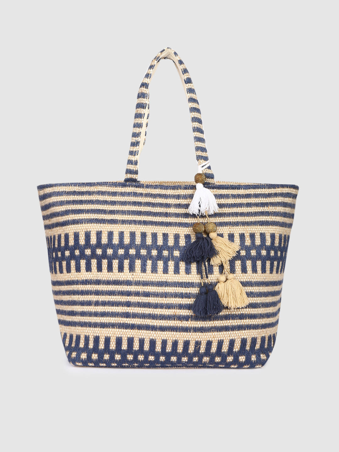 Buy Accessorize Women Blue & Off White Woven Design WILLOW Tote Bag