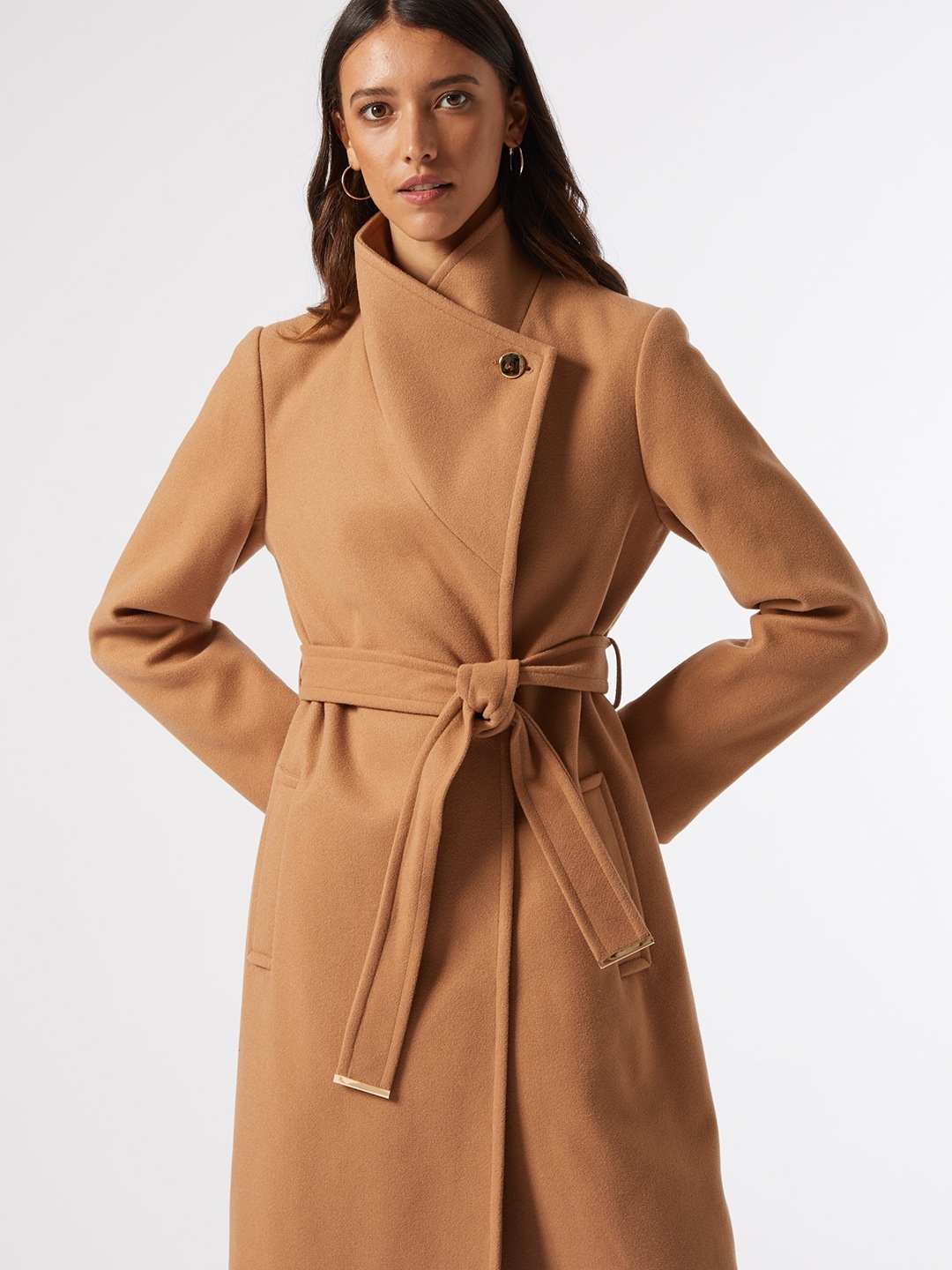 Buy DOROTHY PERKINS Women Brown Solid Longline Wrap Coat Coats for