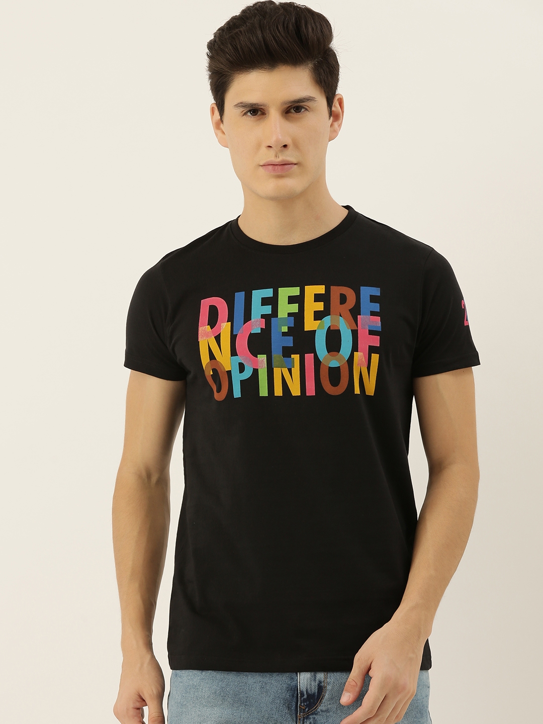 Buy Difference Of Opinion Men Black Printed Round Neck Pure Cotton T ...