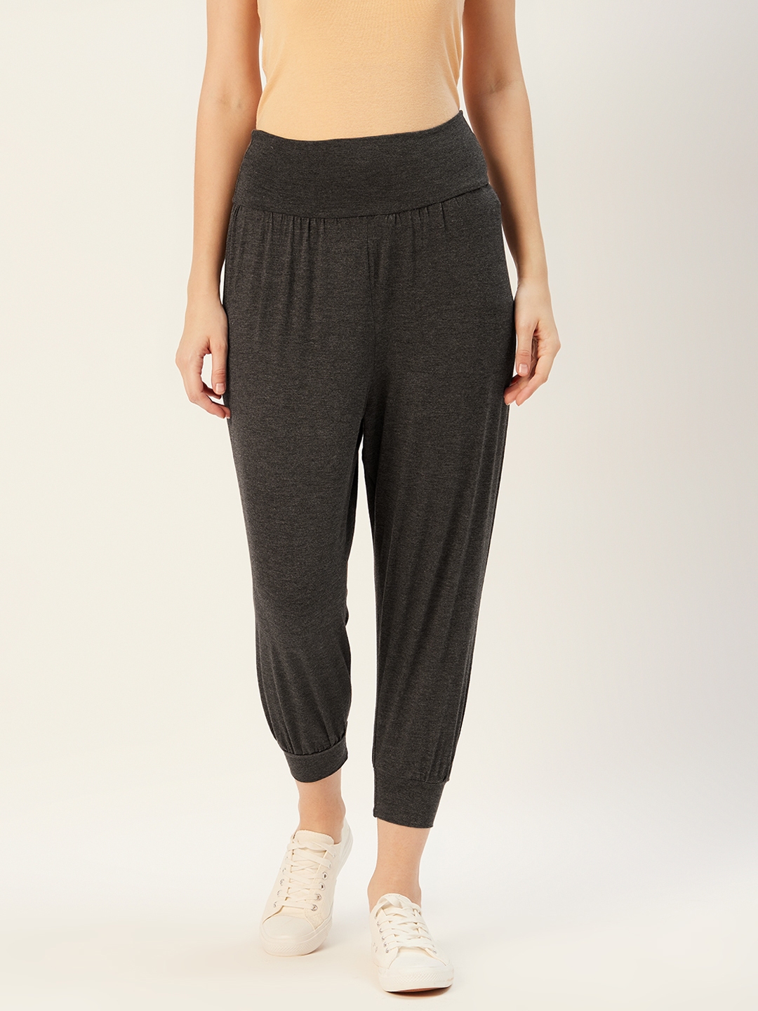 Buy Sera Women Charcoal Grey Solid Cropped Joggers - Track Pants for