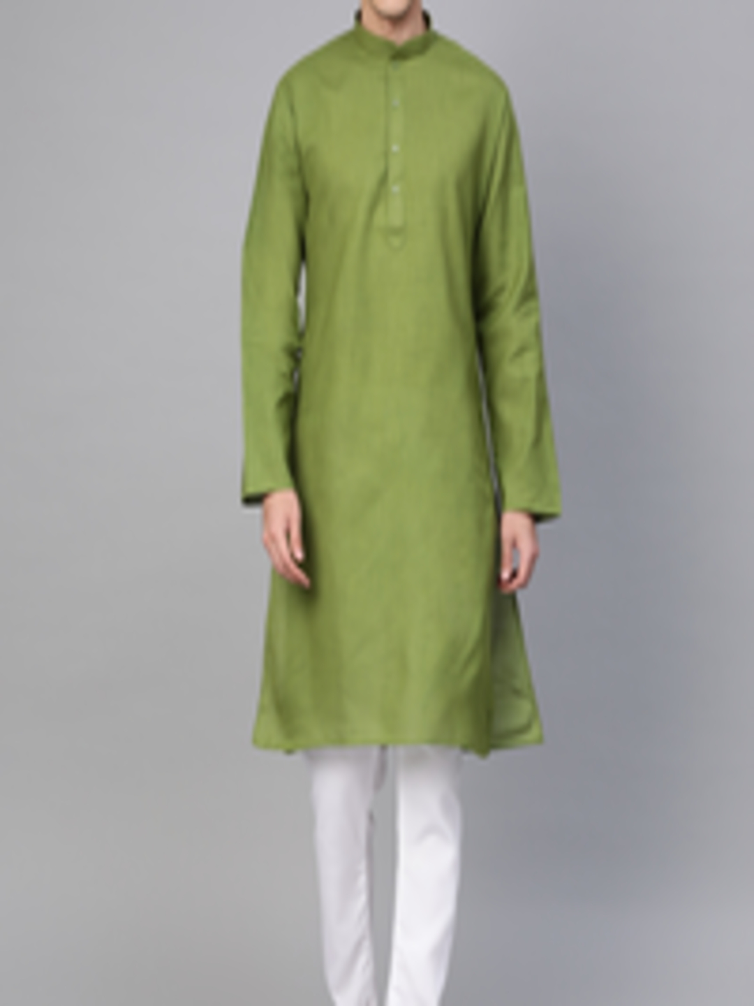 Buy MANQ Men Green & White Solid Kurta With Pyjamas - Kurta Sets for ...