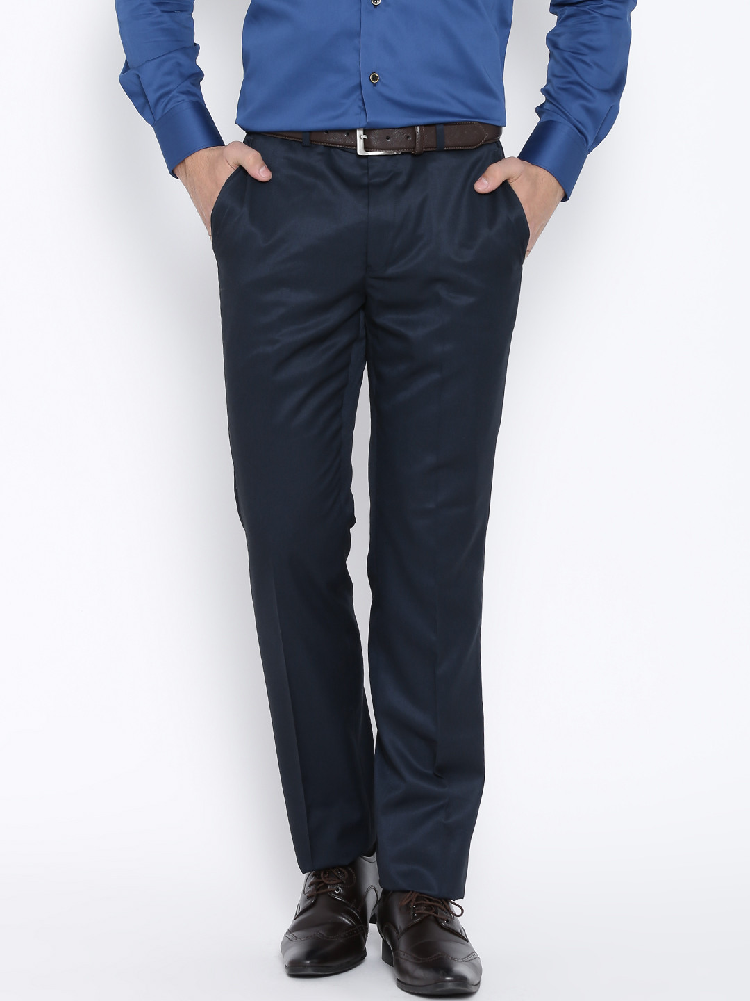 Buy Raymond Navy Contemporary Fit Formal Trousers - Trousers for Men ...