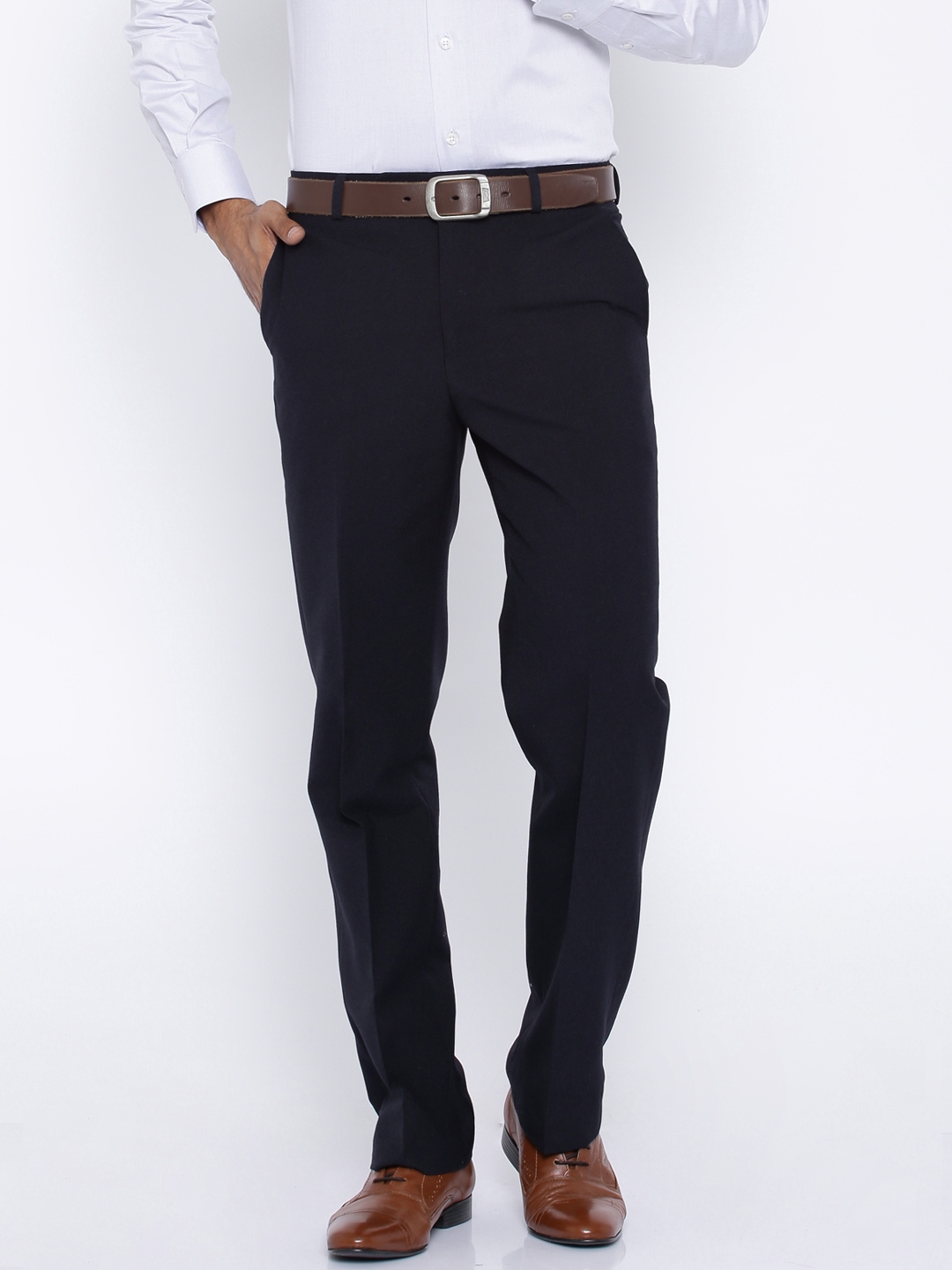 Buy Raymond Navy Contemporary Fit Formal Trousers - Trousers for Men ...