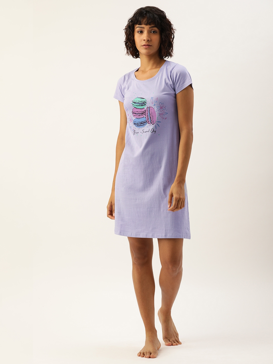 Buy Slumber Jill Women Lavender Macaron Printed Sleep Shirts ...