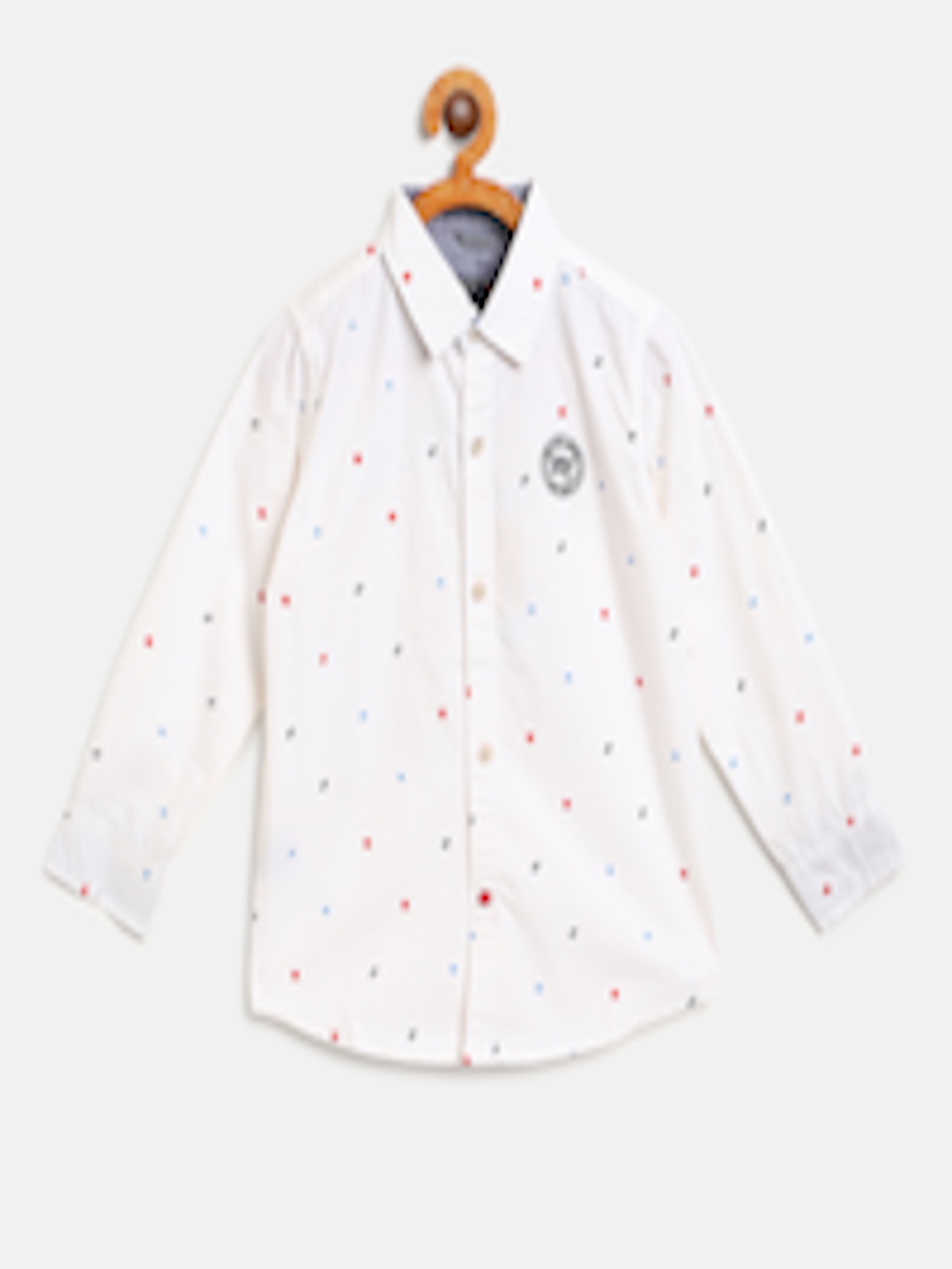 Buy RUFF Boys White & Red Slim Fit Geometric Print Casual Shirt ...