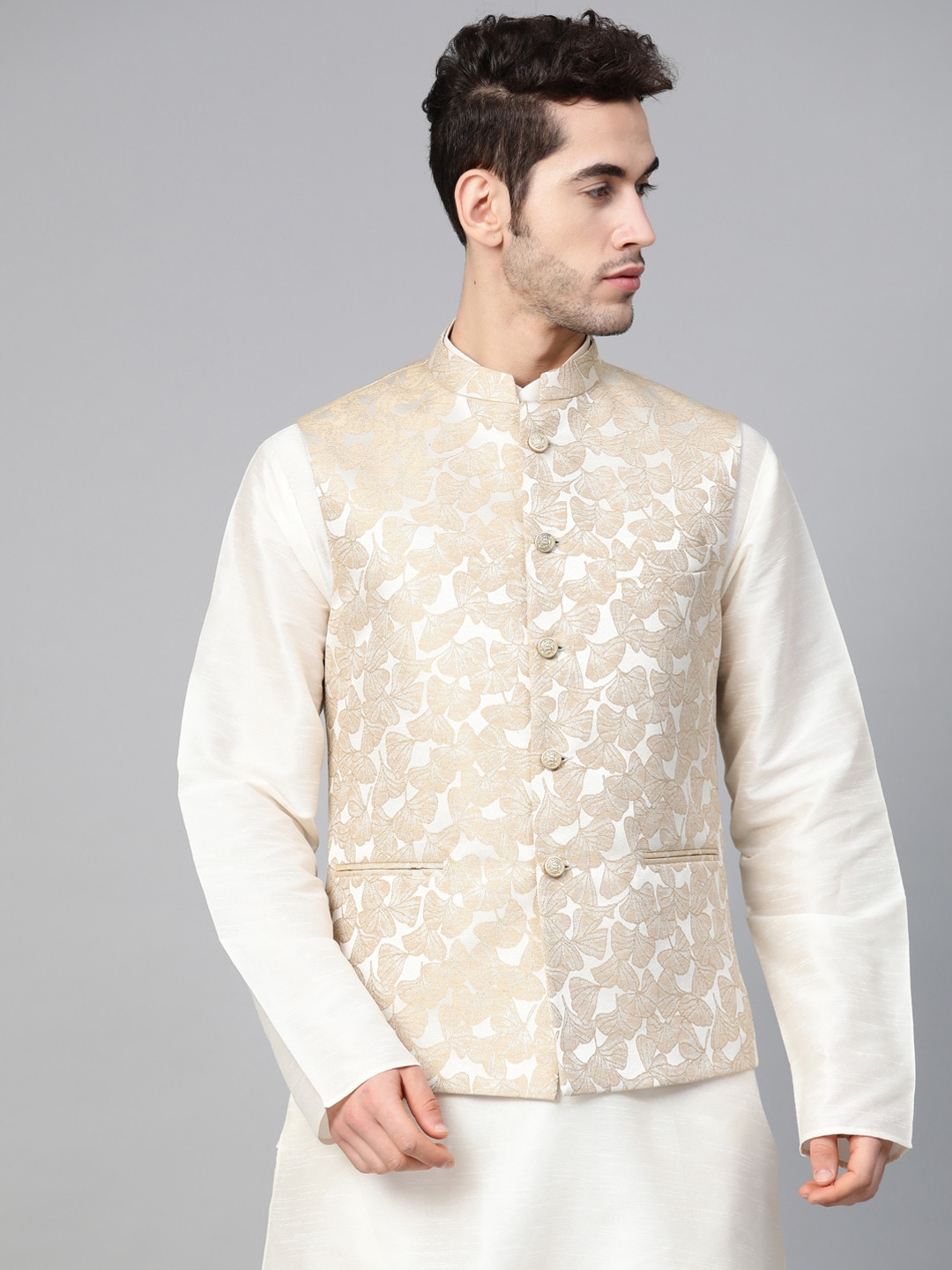 Buy MANQ Men Beige Woven Design Nehru Jacket Nehru Jackets for Men