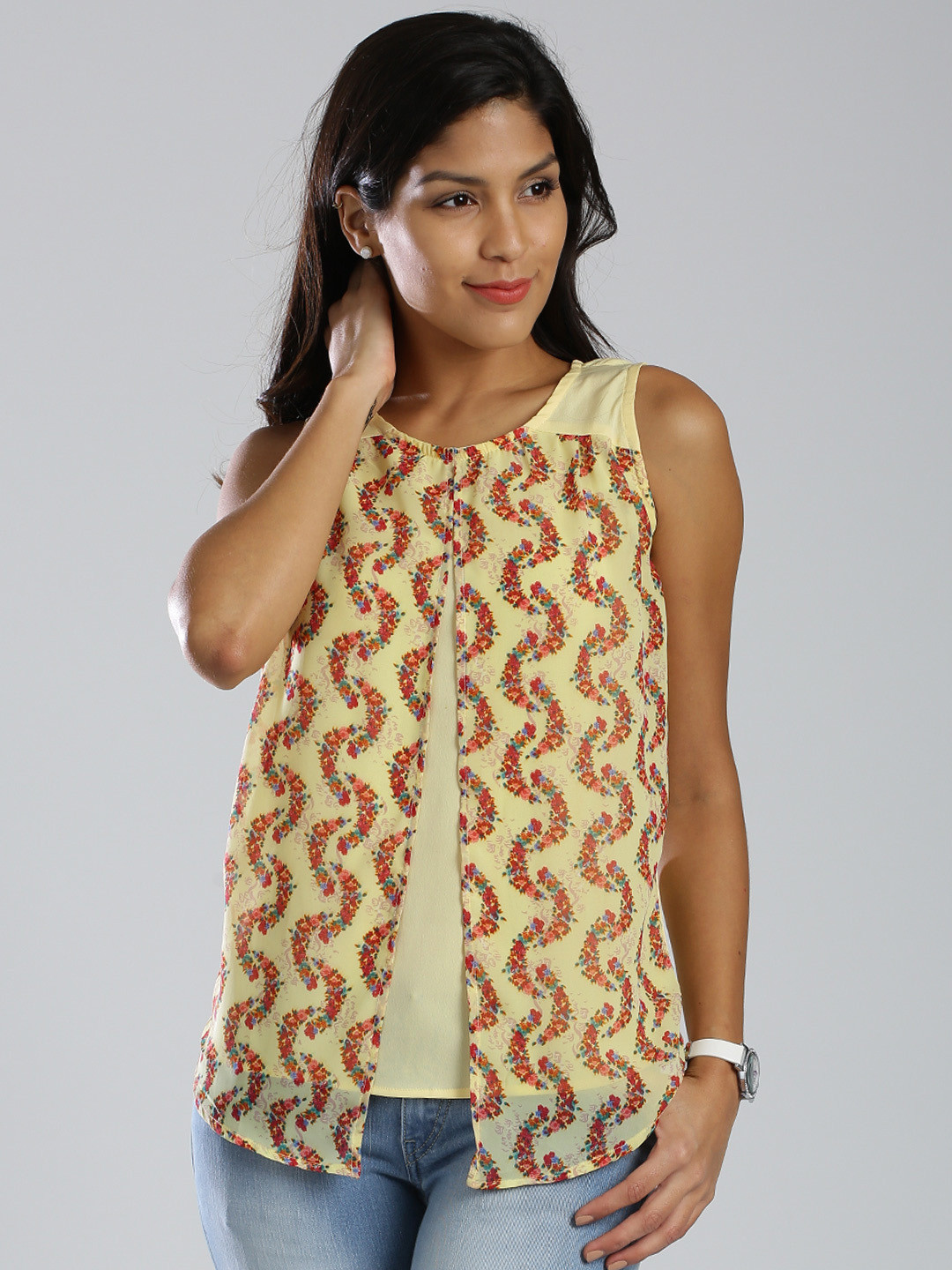 Buy IMARA Yellow Printed Polyester Top Tops for Women