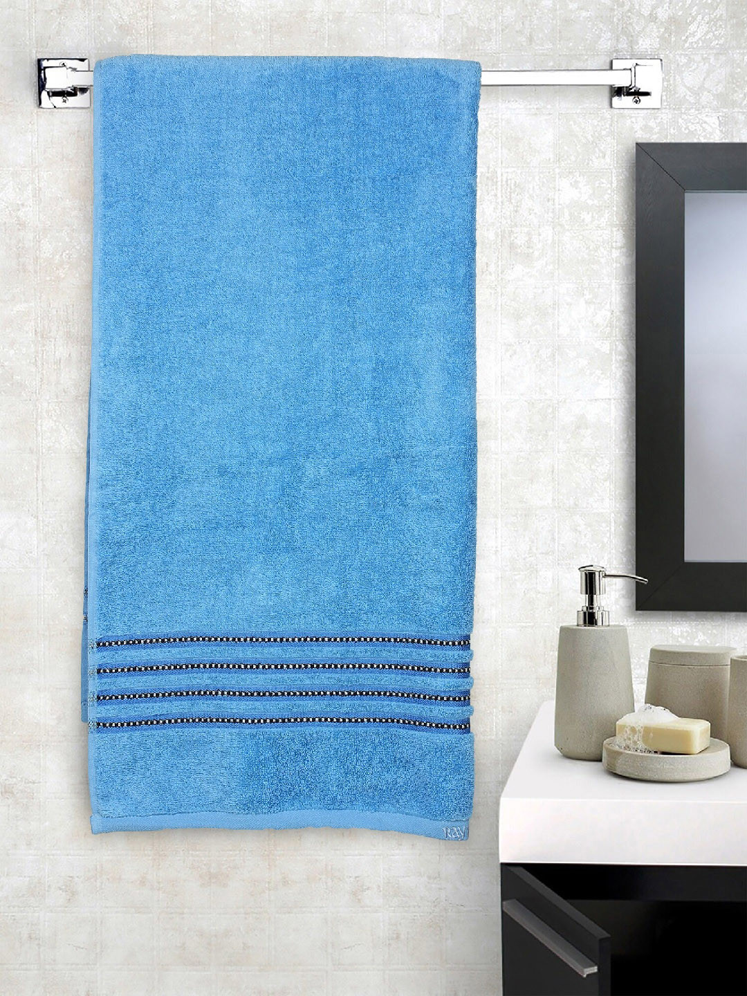Buy Raymond Home Unisex Blue & Black Solid 380 GSM Bath Towel Bath
