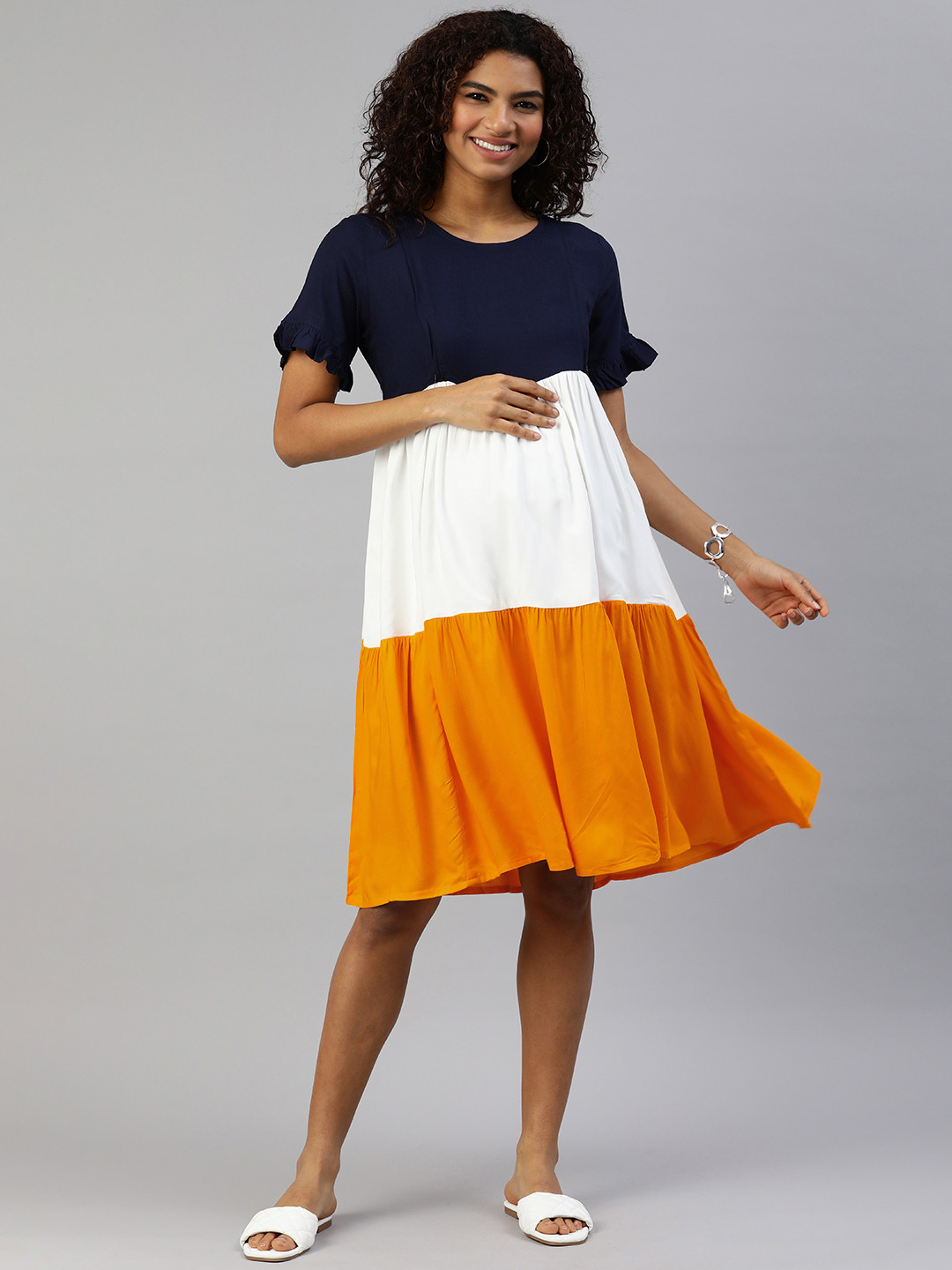 buy-momtobe-navy-blue-colourblocked-maternity-nursing-fit-flare