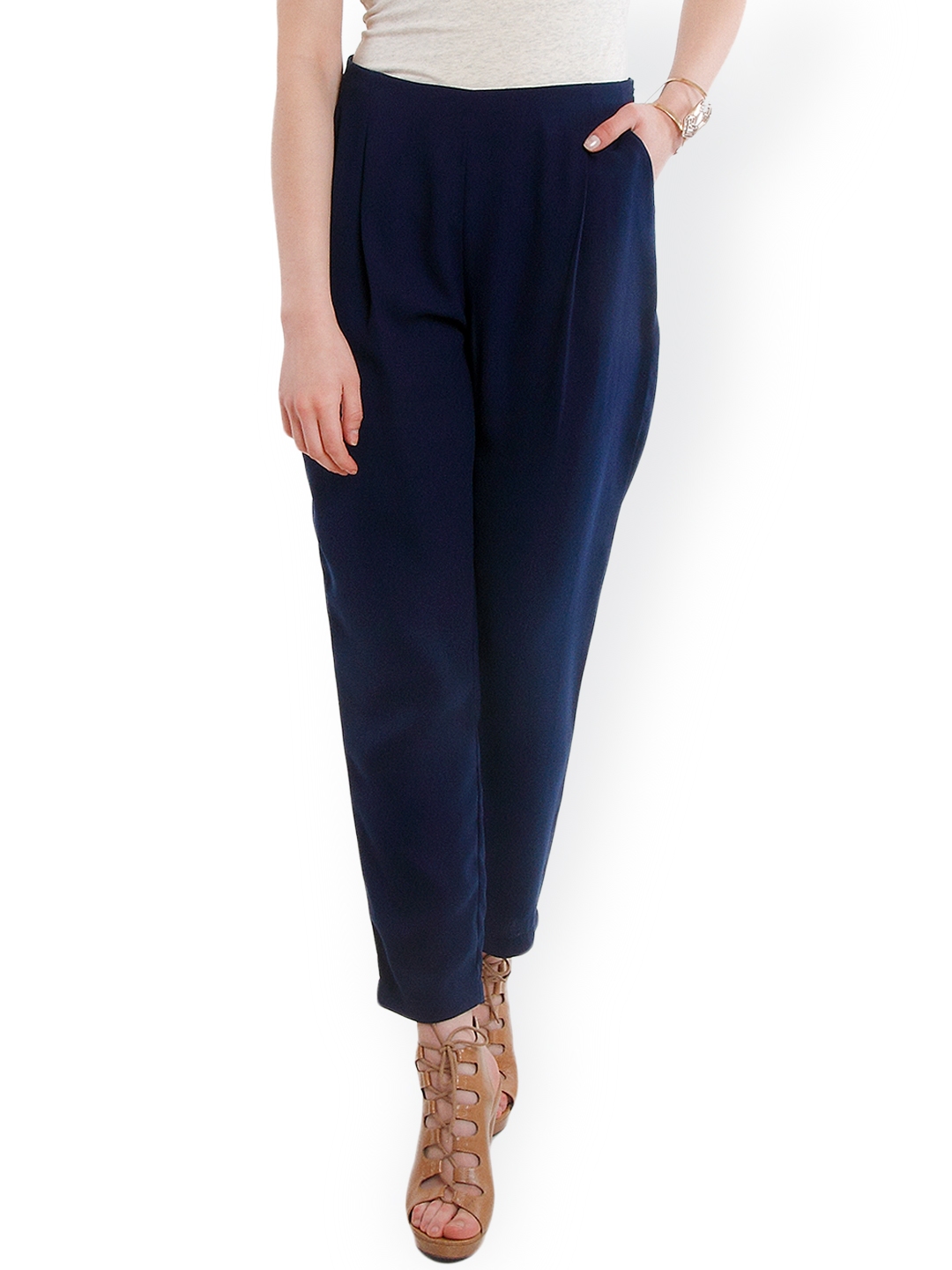 navy tapered trousers womens