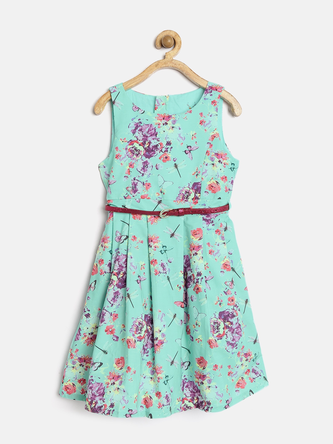 Buy Allen Solly Junior Girls Sea Green Floral Print Fit & Flare Dress ...