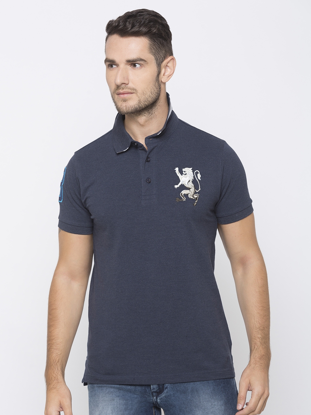 Buy GIORDANO Men Navy Blue Solid Slim Polo Collar T Shirt - Tshirts for ...