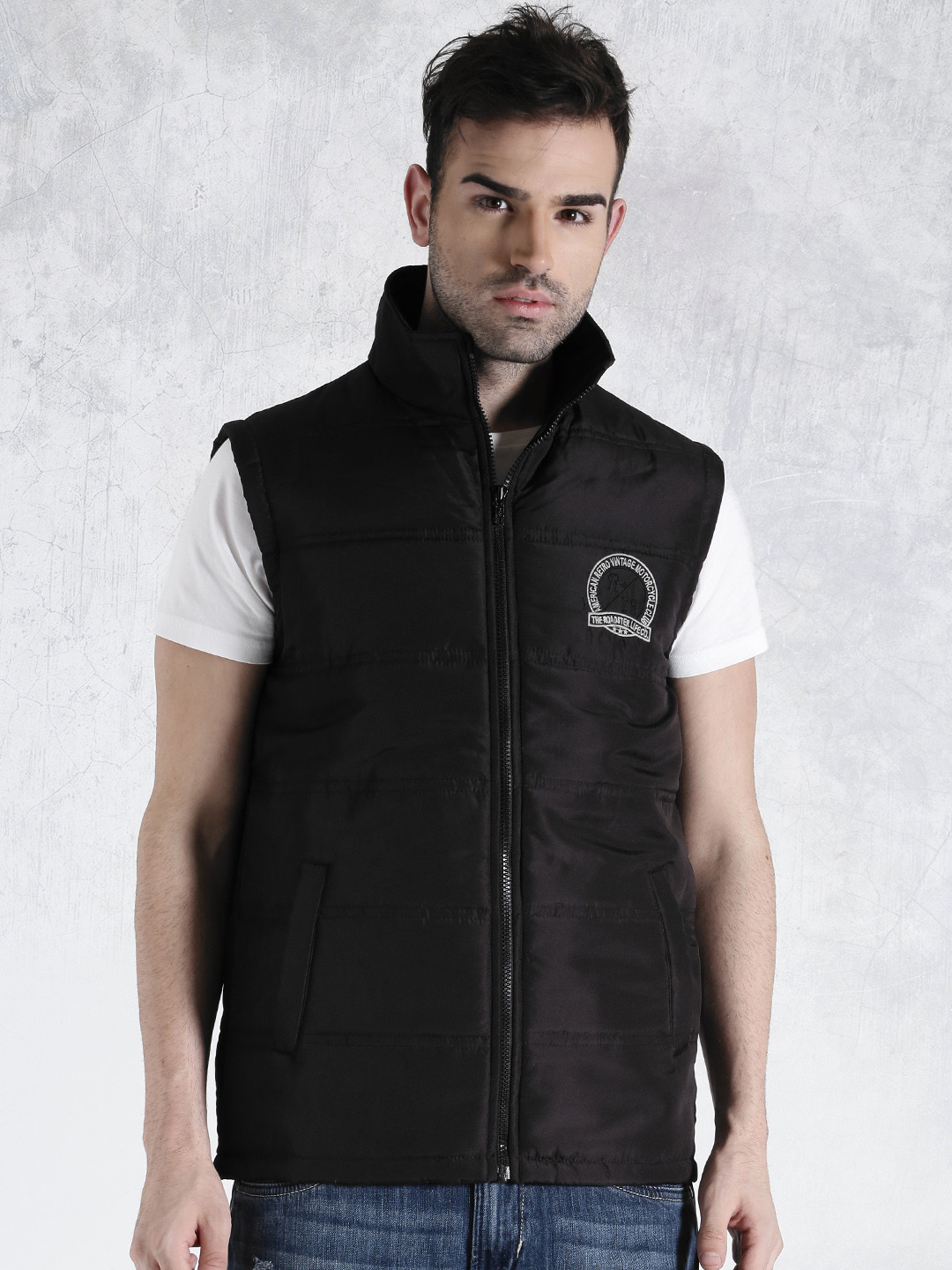 Buy Roadster Black Sleeveless Puffer Jacket Jackets for Men 1274610