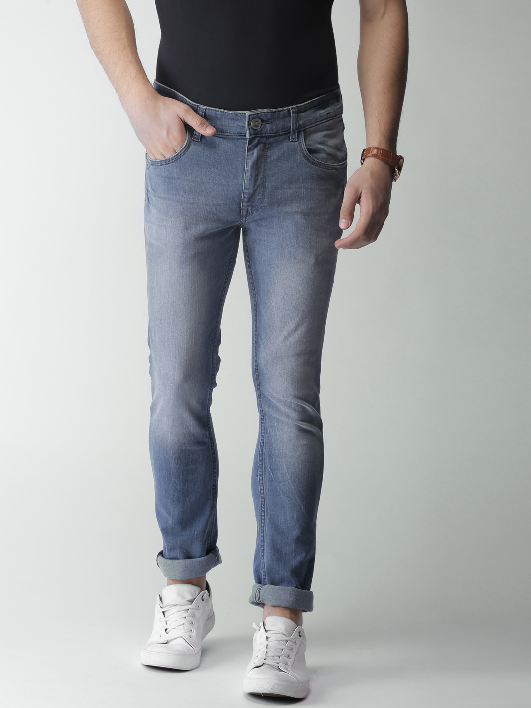 Buy Mast & Harbour Men Blue Skinny Fit Mid Rise Clean Look Stretchable