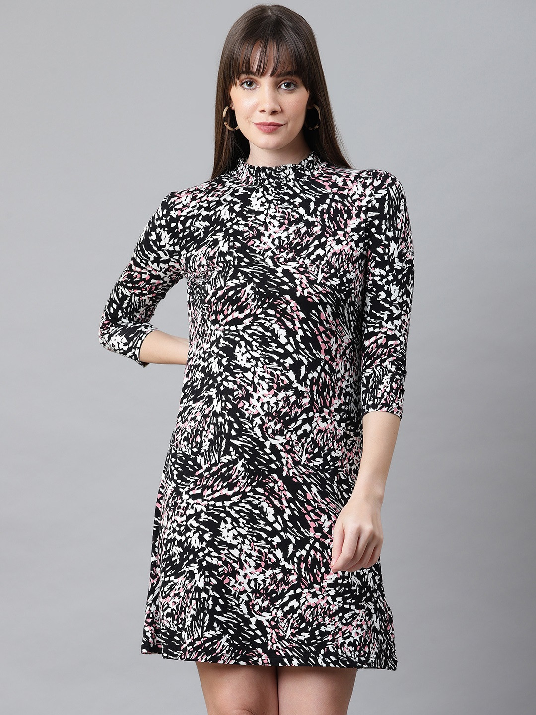 Buy Marks & Spencer Women Black & White Smocked Detail Abstract Printed