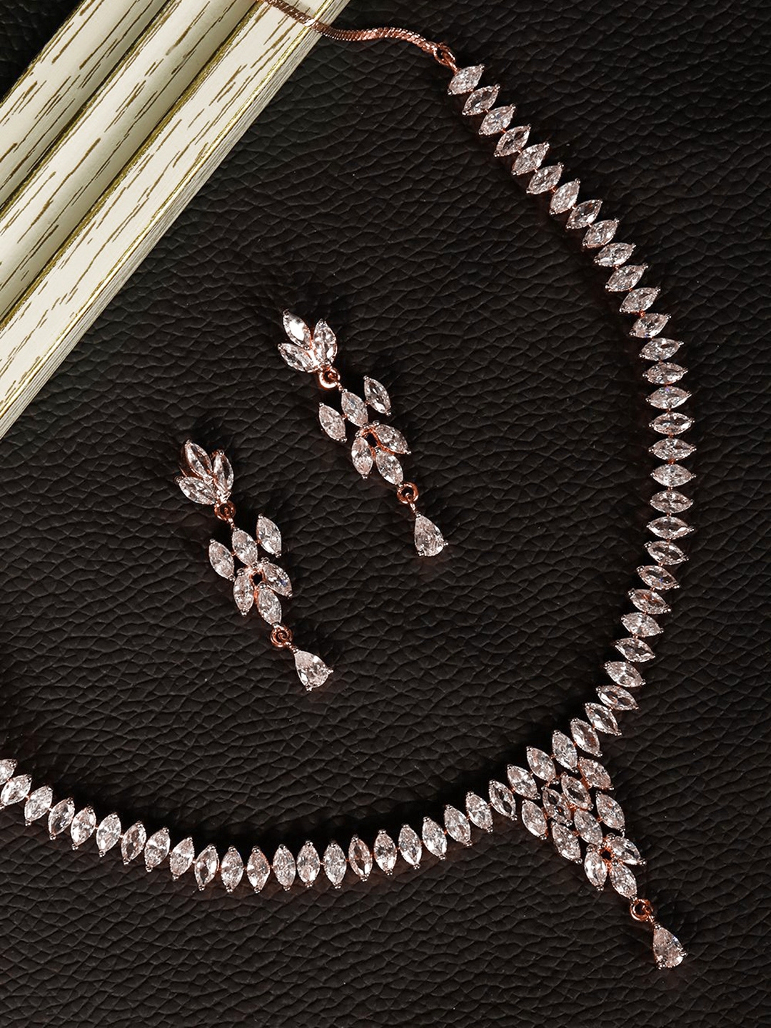 Buy Priyaasi Rose Gold Plated AD Studded Handcrafted Jewellery Set