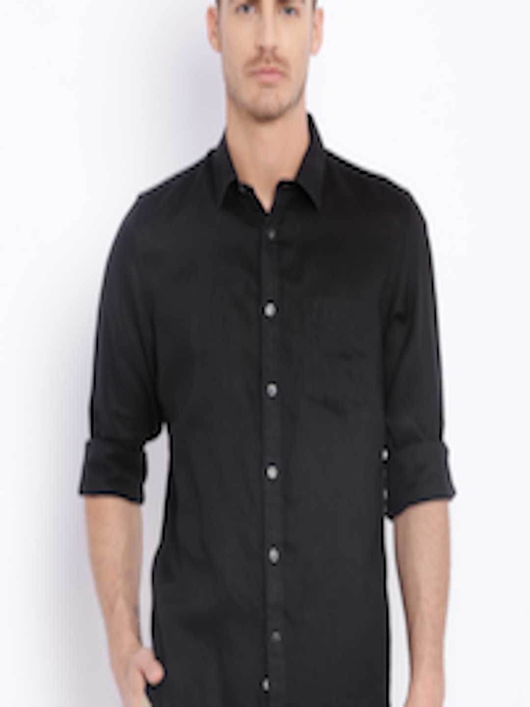 Buy Indian Terrain Black Linen Slim Fit Casual Shirt - Shirts for Men ...