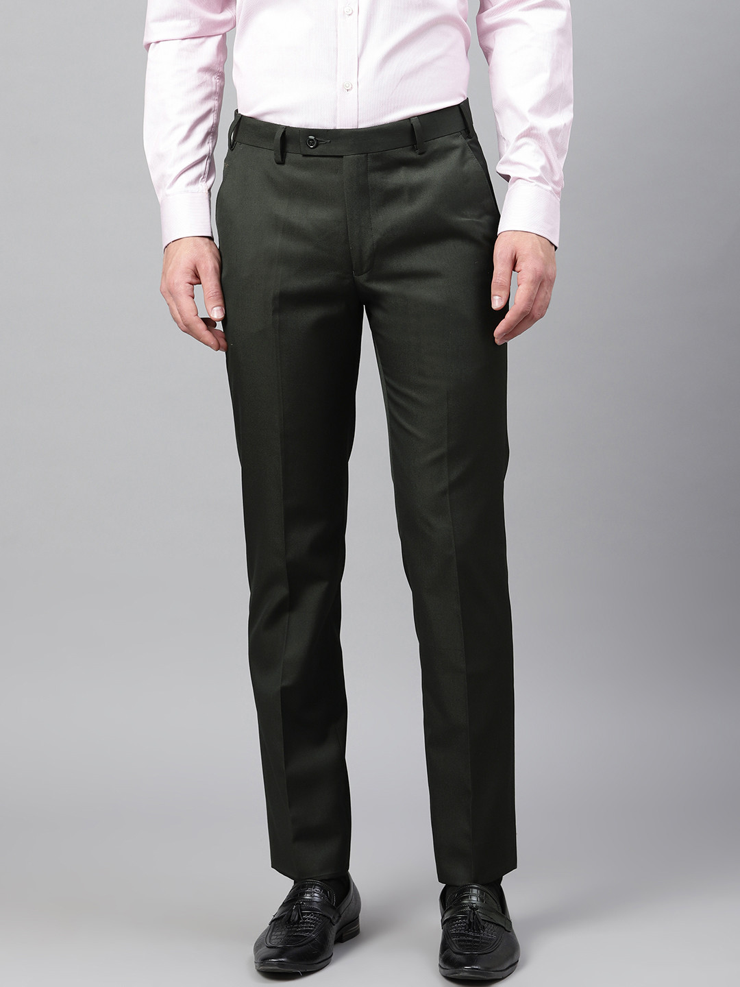 Buy Park Avenue Men Charcoal Grey Super Slim Fit Solid Formal Trousers ...