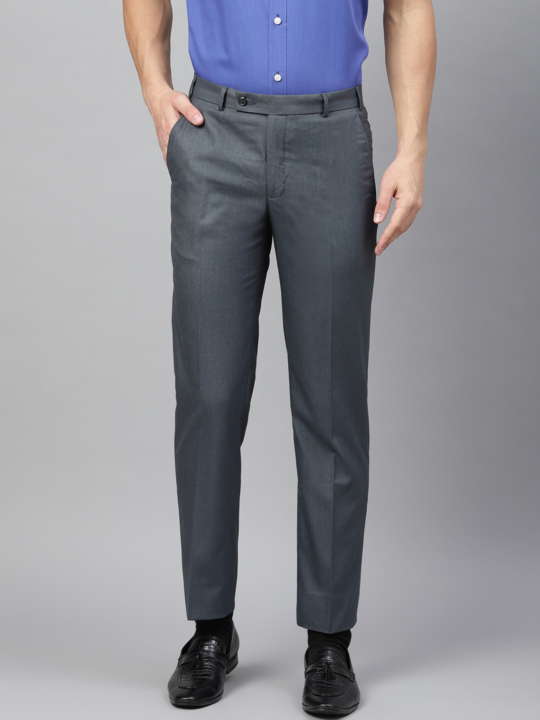 Buy Park Avenue Men Grey Super Slim Fit Solid Formal Trousers ...