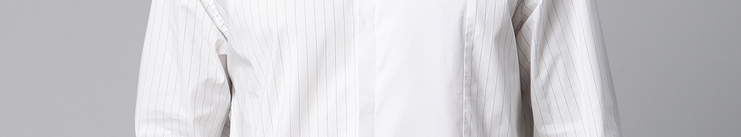 Buy Park Avenue Men White & Blue Wrinkle Resistant Slim Fit Striped ...