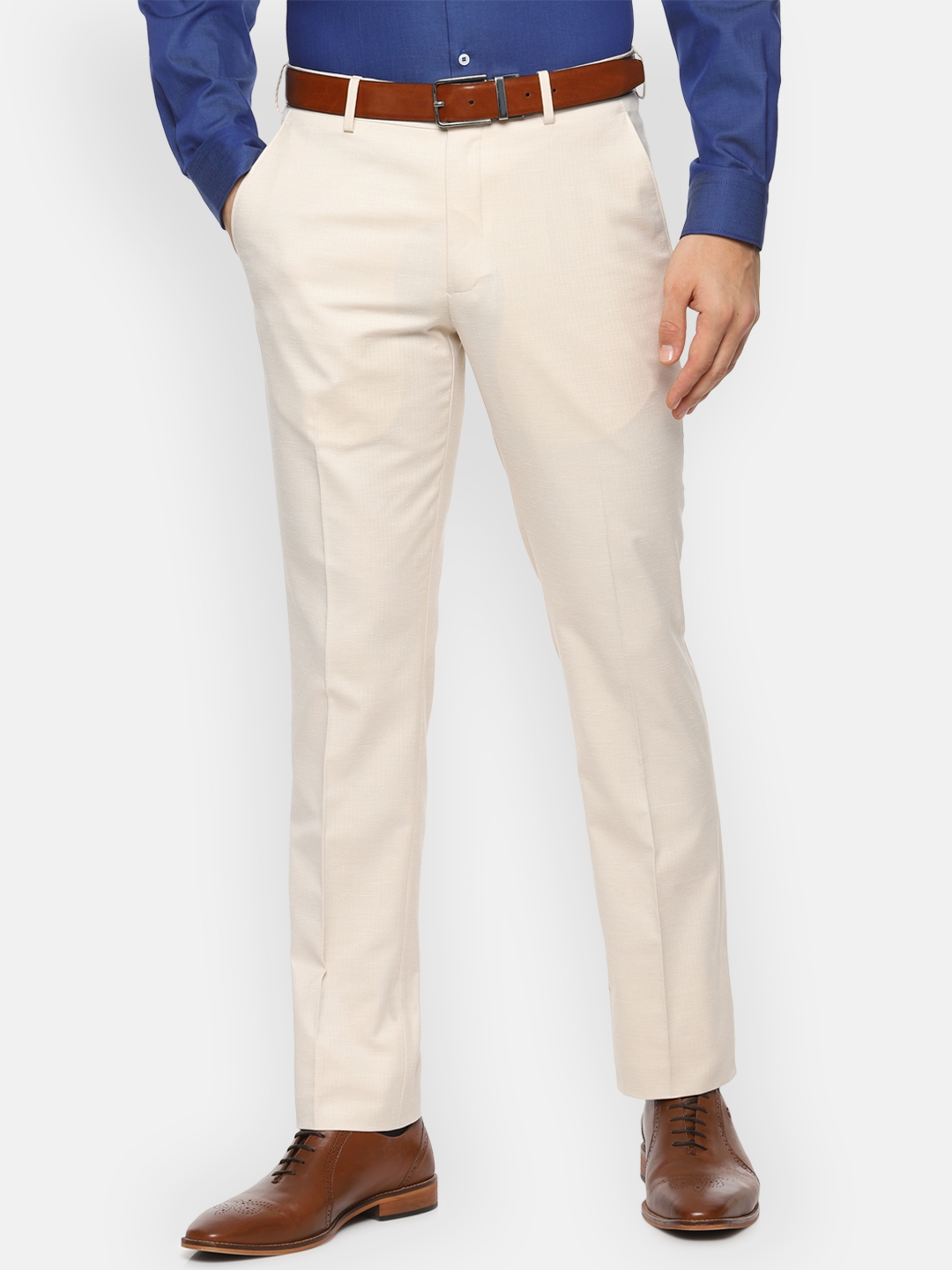 Buy V Dot Men Cream Coloured Skinny Fit Solid Formal Trousers ...