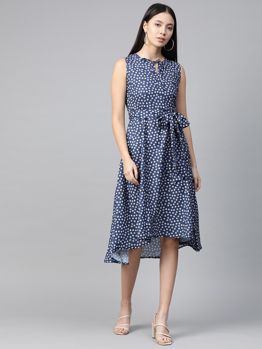 Buy Pluss Women Navy Blue And Off White Polka Dot Print A Line Dress Dresses For Women 12774046 6176