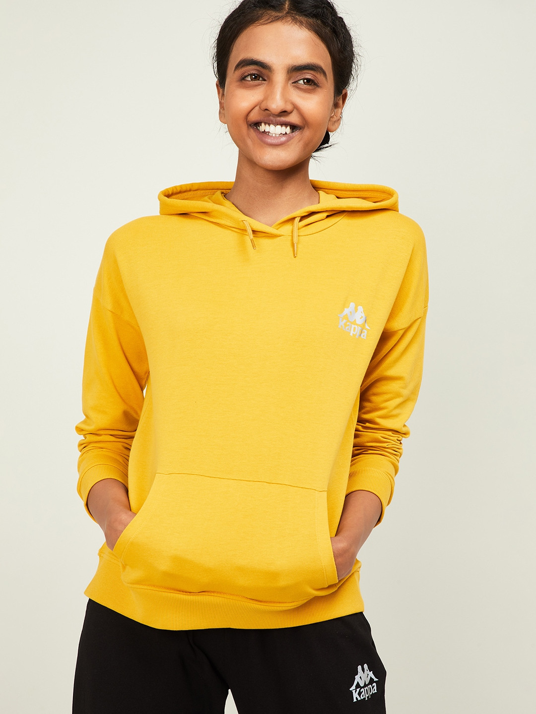 Buy Kappa Women Mustard Solid Hooded Sweatshirt Sweatshirts for Women