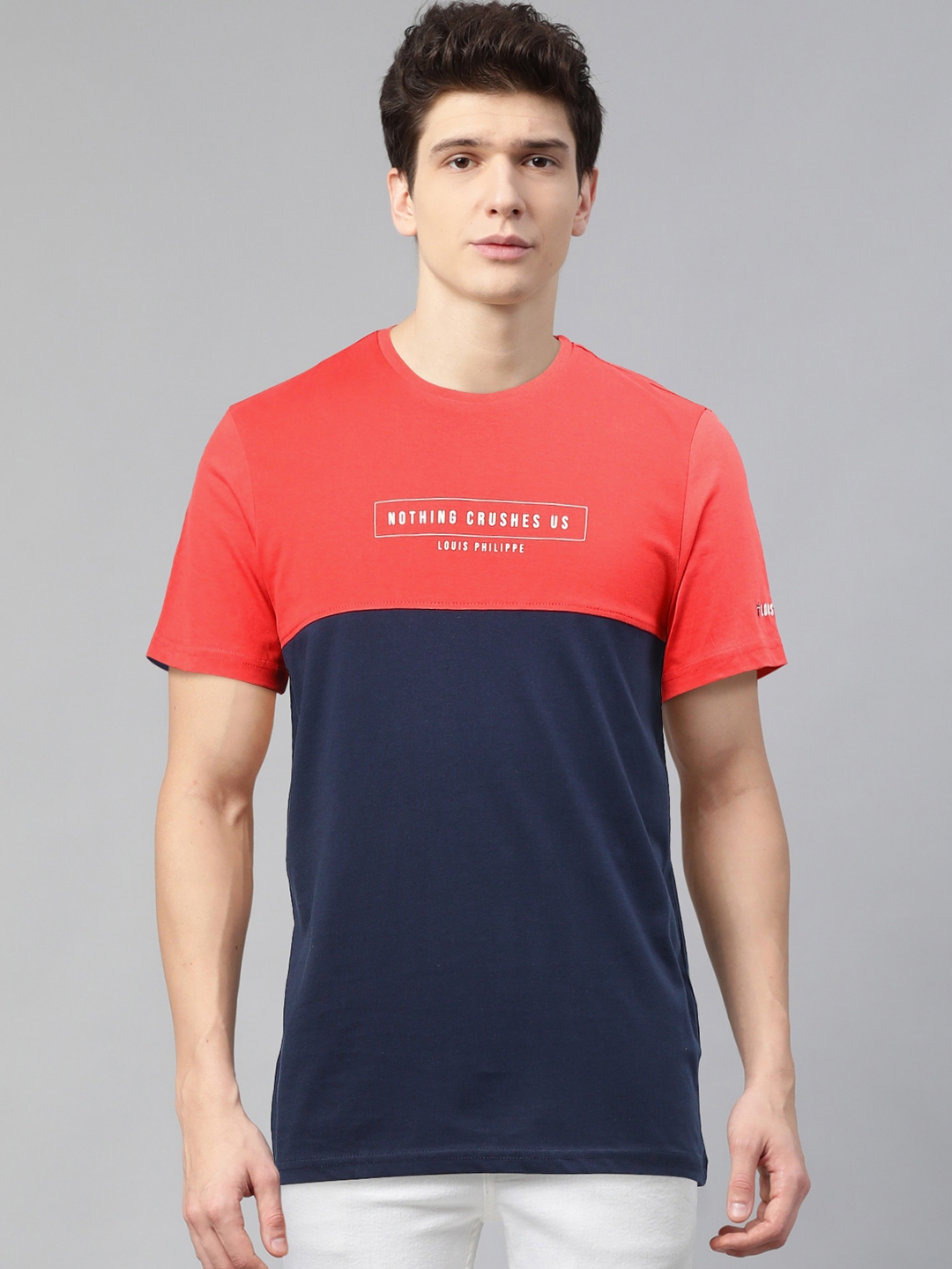 Buy Louis Philippe Sport Men Navy Blue & Coral Red Colourblocked Round ...