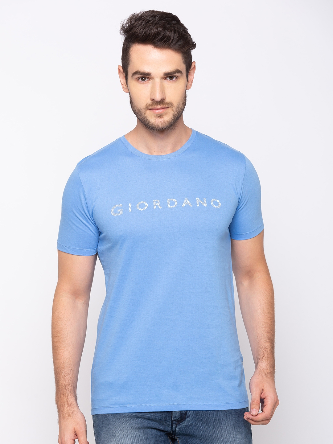 Buy GIORDANO Men Blue Printed Round Neck T Shirt - Tshirts for Men ...