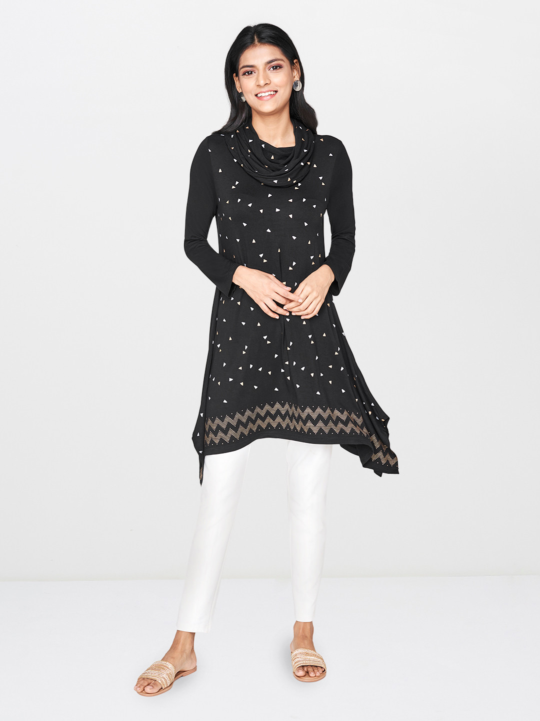 Black & Gold-Toned Ethnic Cotton Kurti main image 1