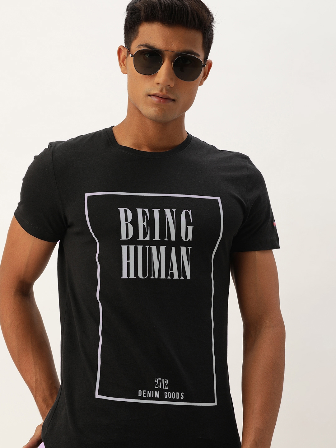 Buy Being Human Clothing Men Black Brand Logo Printed Round Neck Pure ...