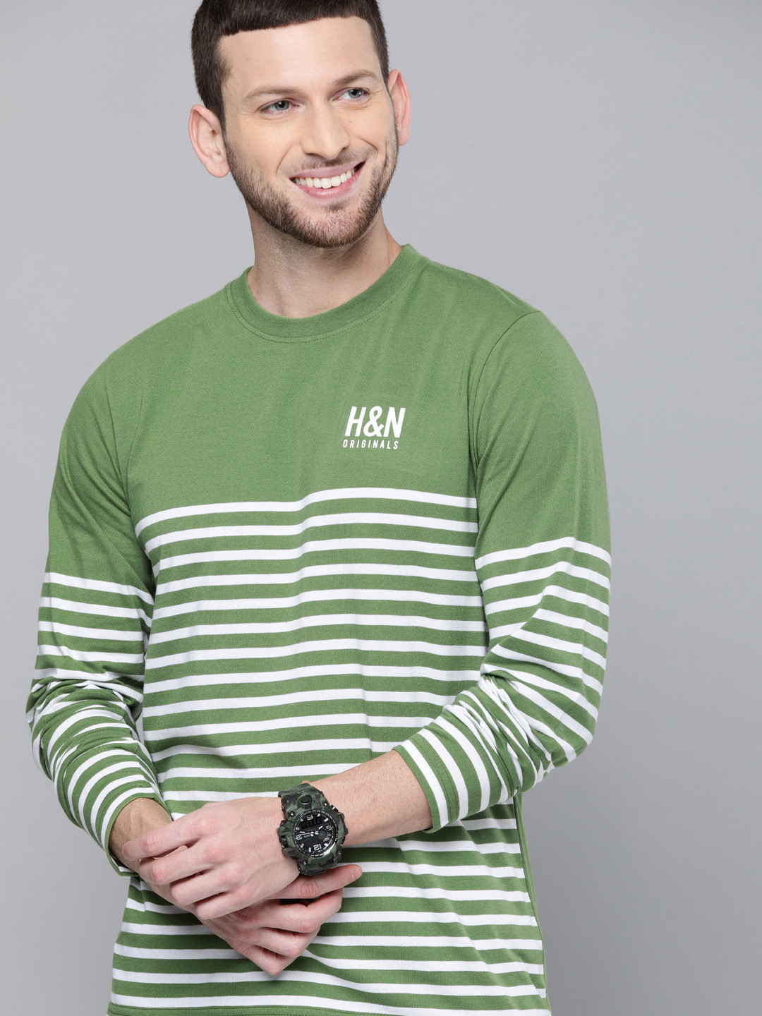 Men's Olive Striped T-Shirt