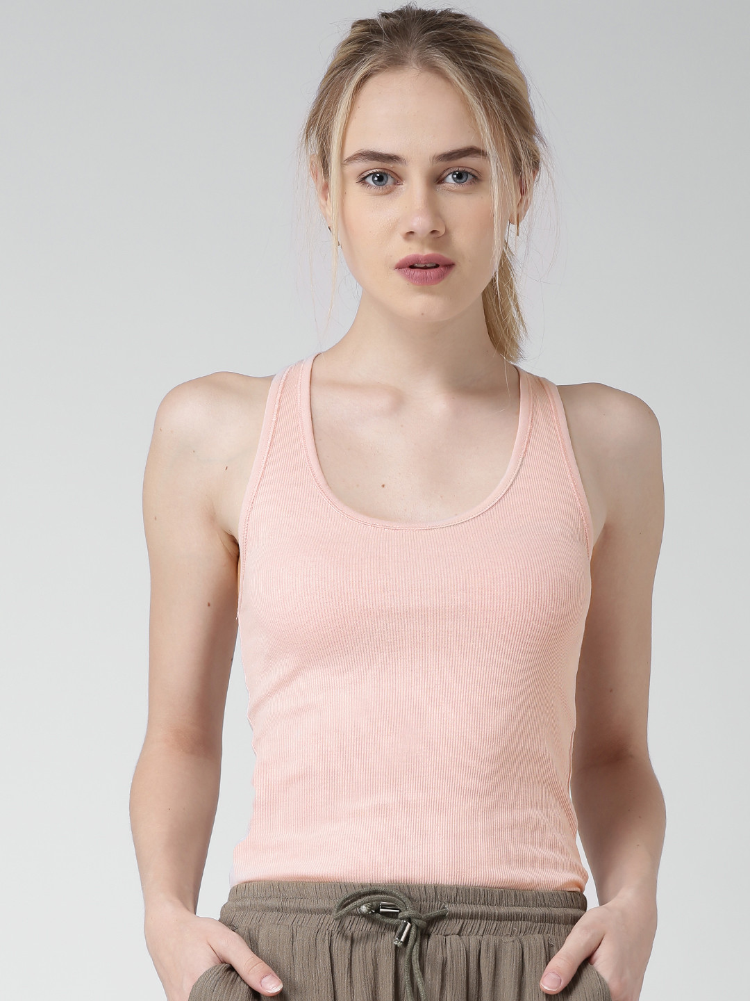 Buy FOREVER 21 Light Pink Self Striped Tank Top Tops for Women