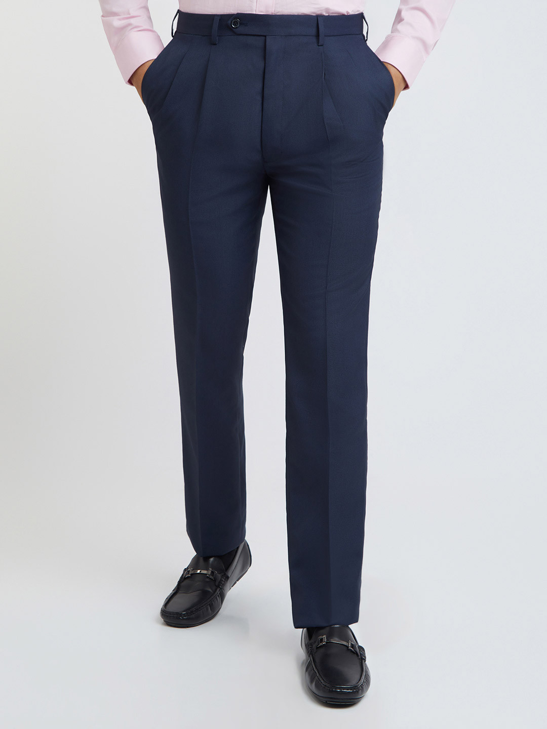Buy Raymond Men Blue Regular Fit Solid Formal Trousers - Trousers for ...