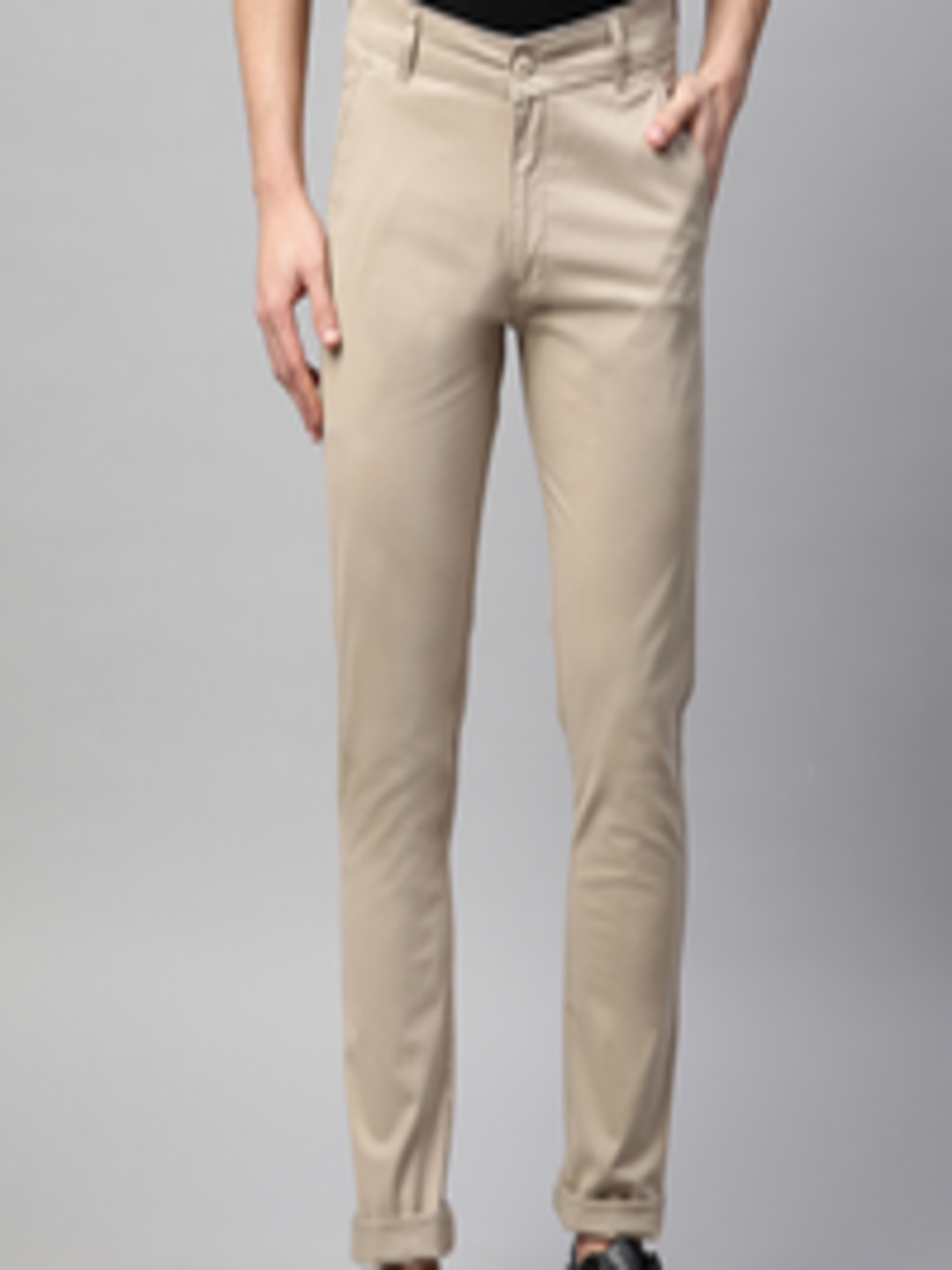 Buy ManQ CASUAL Men Beige Slim Fit Solid Combed Cotton Chinos ...