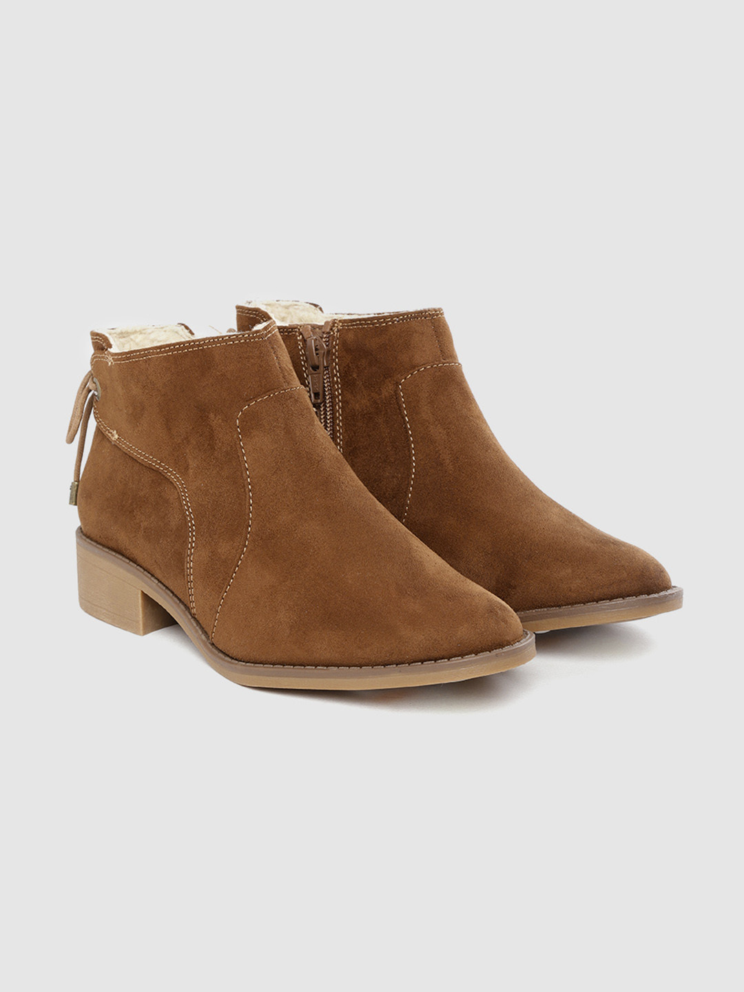 Buy Marks & Spencer Women Brown Solid Mid Top Flat Boots Boots for Women 12800838 Myntra