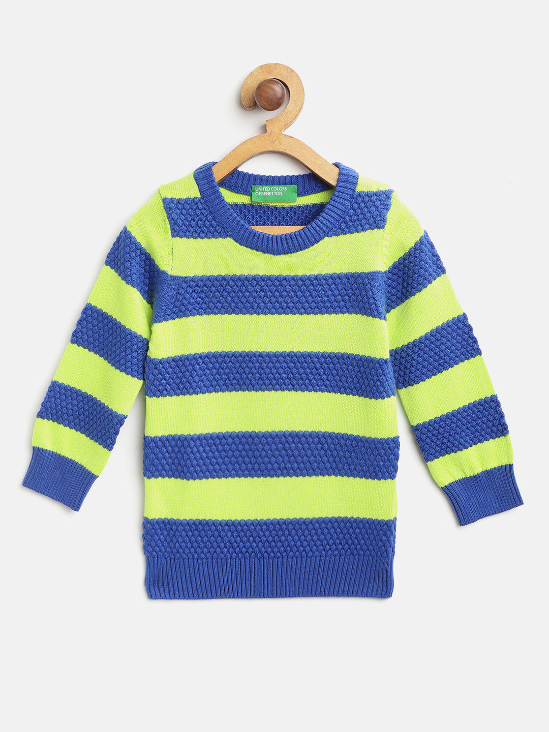 Buy United Colors Of Boys Lime Green & Blue Striped Sweater