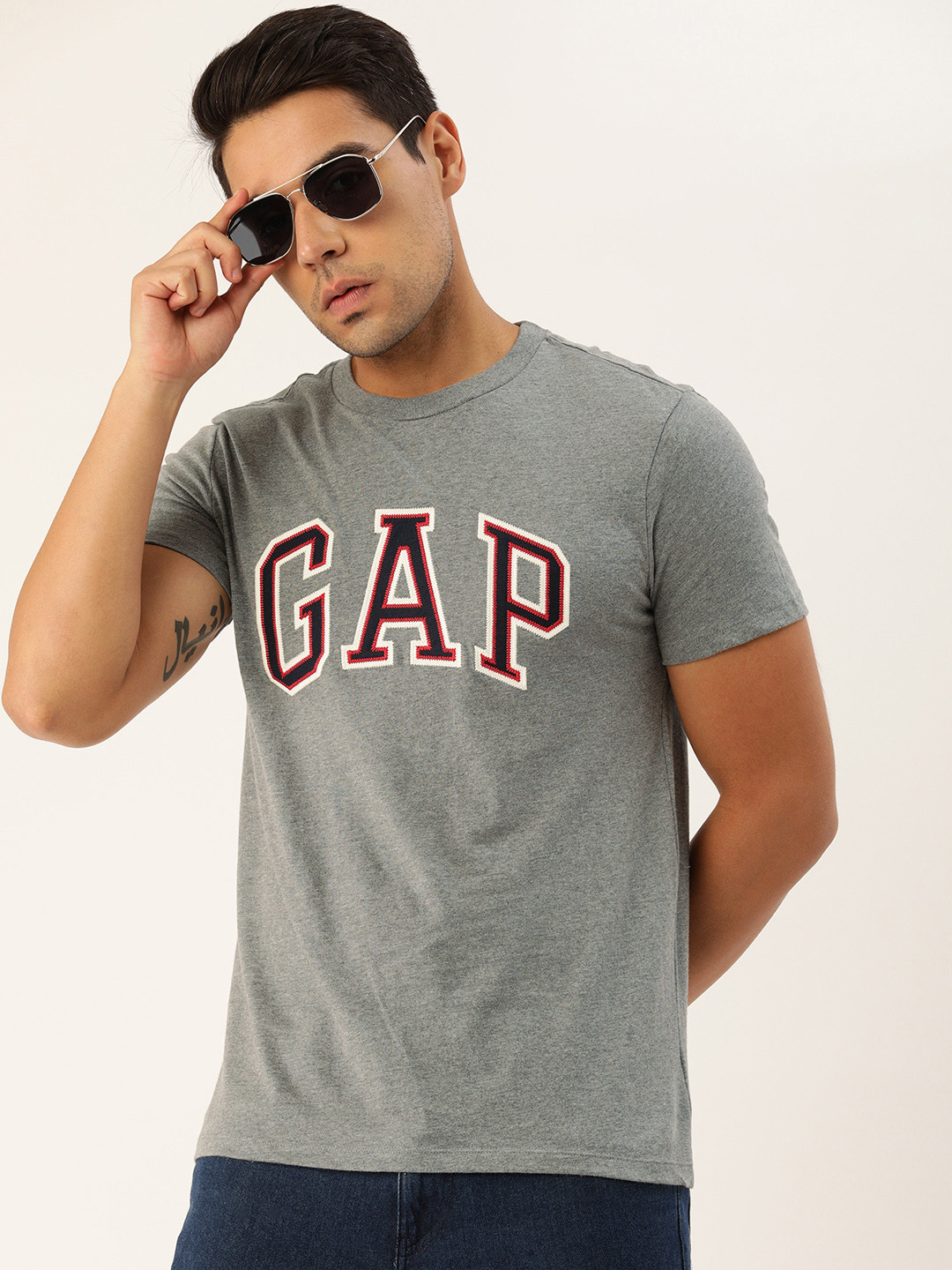 Buy GAP Men Grey Embroidered Round Neck T Shirt Tshirts for Men