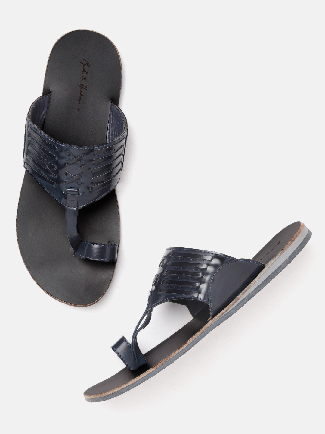 Buy Mast & Harbour Men Navy Blue Solid One Toe Comfort Sandals