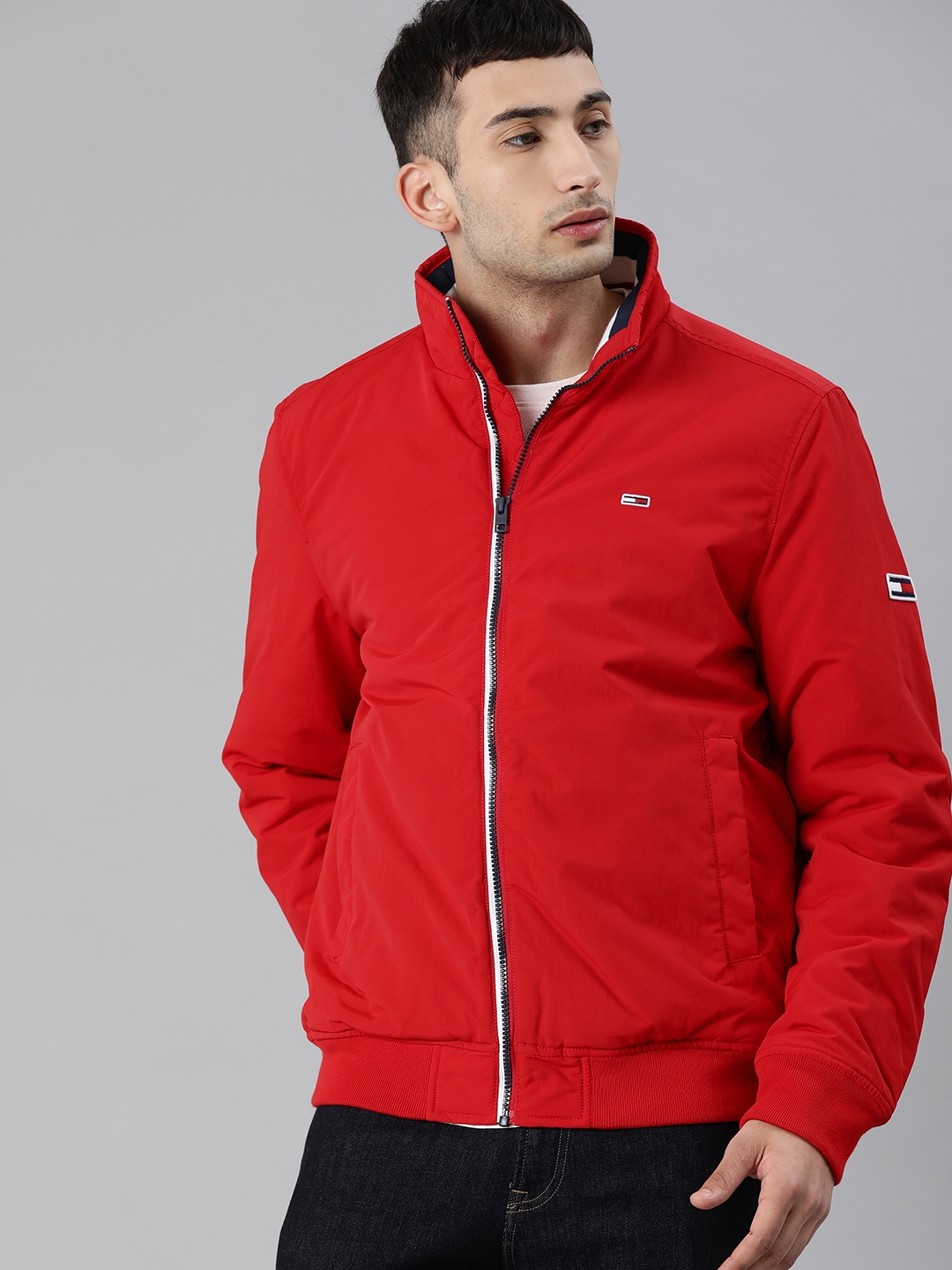 Buy Tommy Hilfiger Men Red Solid Bomber Jacket - Jackets for Men ...