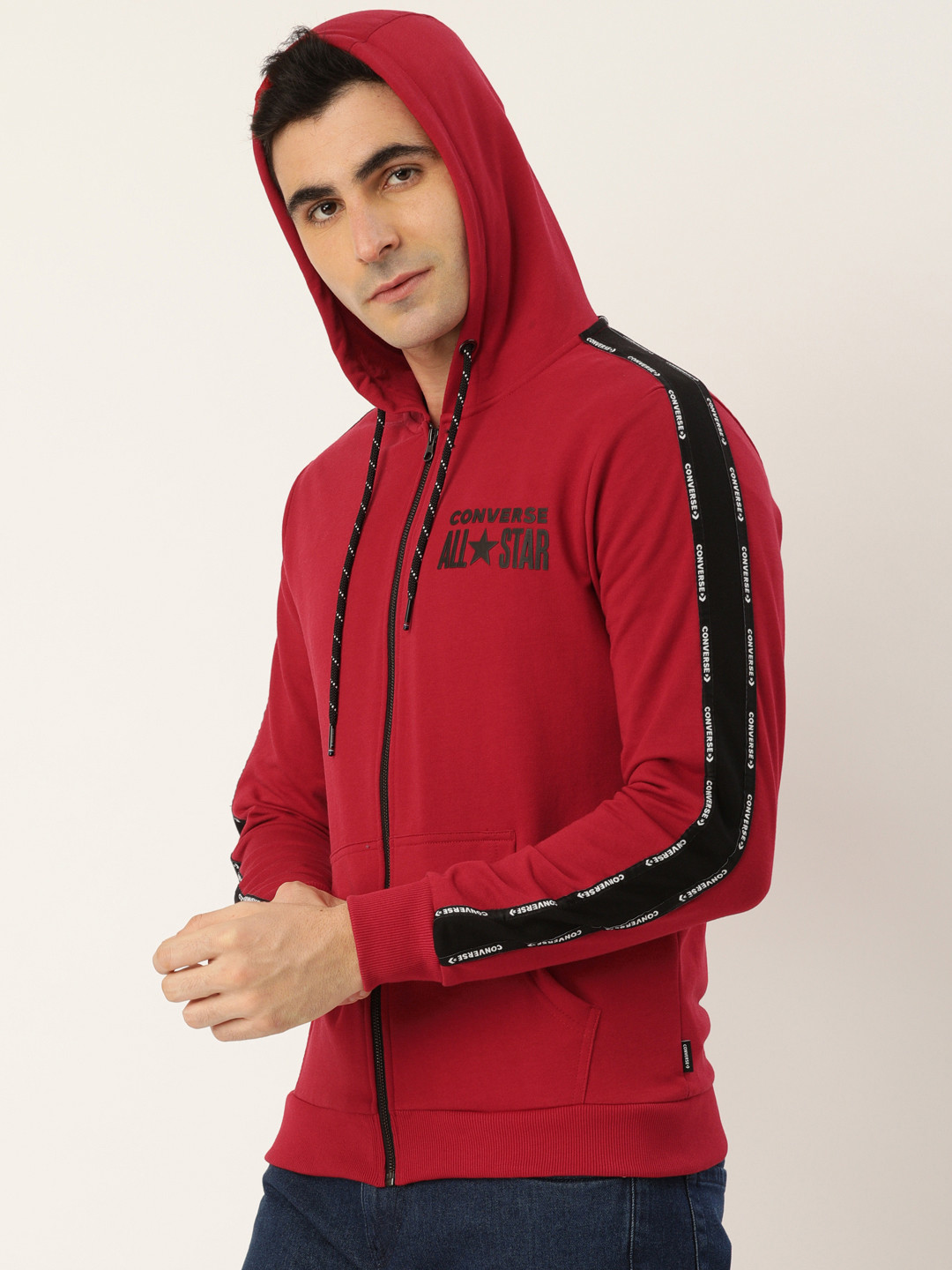 Buy Converse Men Red & Black Printed Hooded Sweatshirt Sweatshirts
