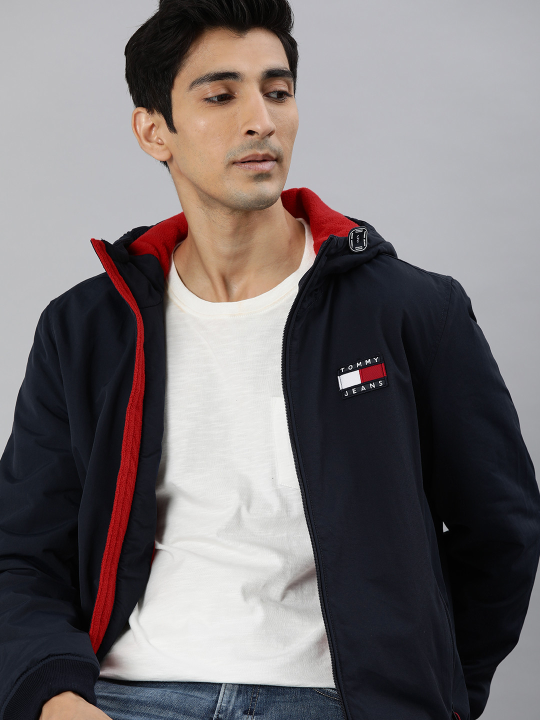 Buy Tommy Hilfiger Men Navy Blue Solid Bomber Jacket Jackets for Men