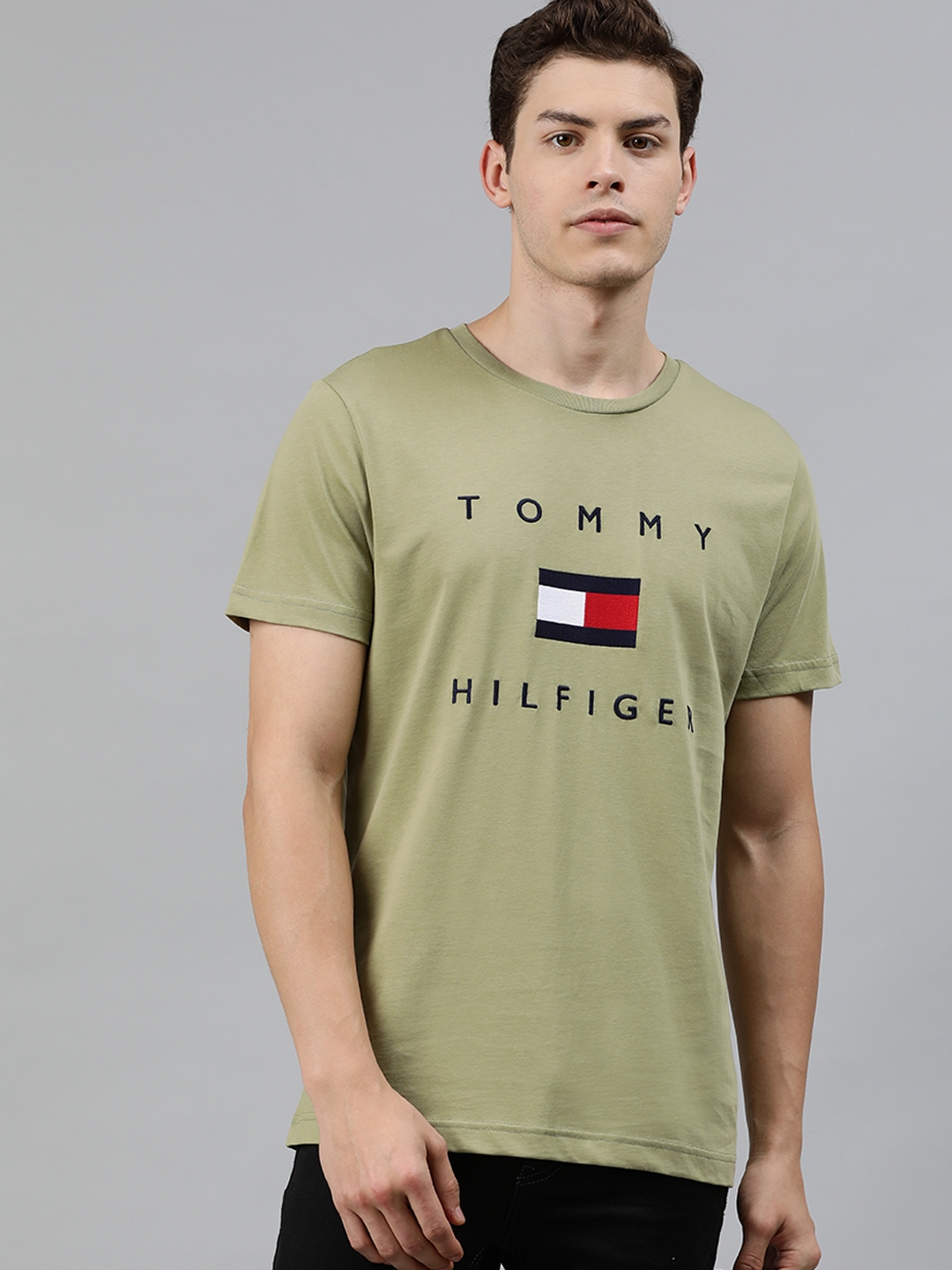 Buy Tommy Hilfiger Men Olive Green Printed Round Neck T Shirt - Tshirts ...