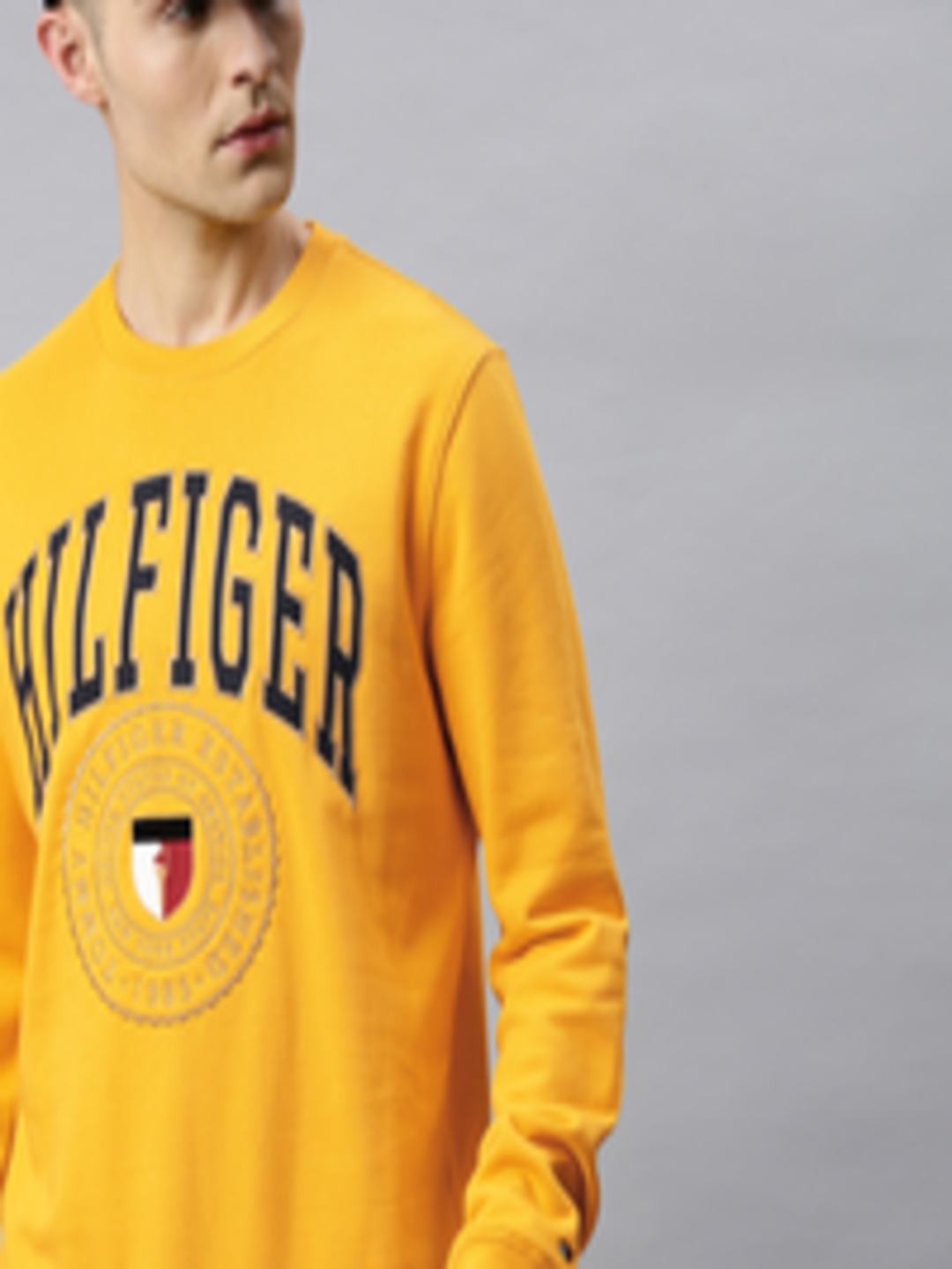 Buy Tommy Hilfiger Men Yellow Embroidered Sweatshirt With Applique ...